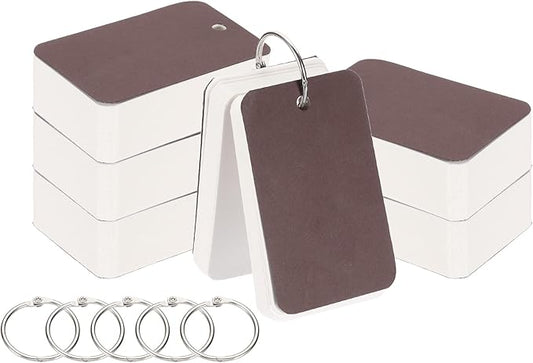 PATIKIL Blank Index Cards with Ring, 600Pcs Blank Flash Card 3.5x2" Study Note Cardstock for Memory Learning Studying Office Supplies, Dark Brown White