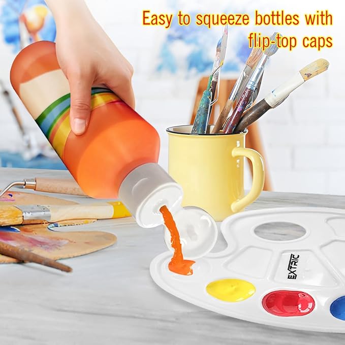 EXTRIC Washable Paint for Kids, (6 Colors of 8 oz) Kids Tempera Paint 6 Paint Cups & 6 Brushes Non-Toxic Mess-Free Finger Painting for toddlers & Kids, Art Supplies
