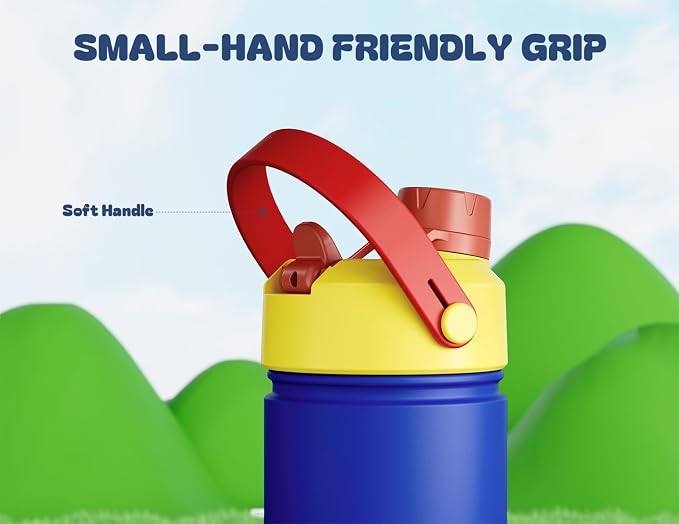 12 oz Insulated Water Bottle for Kids: 2-in-1 Straw Spout Lid, Spill-proof, BPA-Free, Easy Clean, Keep Cold 24H, Cute Patterns, Stainless Steel Cup for School, Travel, Holiday Gift (Blazing X)