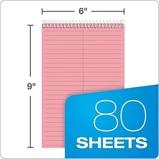 TOPS Prism Steno Notebook, Pink Paper, Spiral, Small Size, 80 Sheets, 4 Pack, 6" x 9" Notepad for Writing