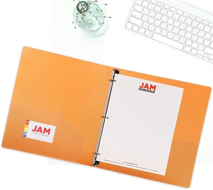 JAM Paper Plastic 1 inch Binder - Orange 3 Ring Binder - Sold Individually