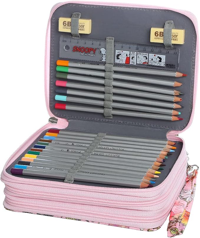 72 Slots Pencil Case Organizer w/Removal Handle Strap | 3-Layer Zipped Pencils Box Large for Colored Pencils Watercolor Pencils for Office and Travel for Artist