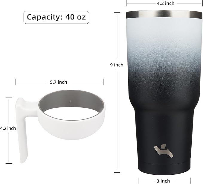 Konokyo 40 oz Tumbler with Handle and 2 Straw 2 Lid, Insulated Water Bottle Stainless Steel Vacuum Cup Reusable Travel Mug,Day Night