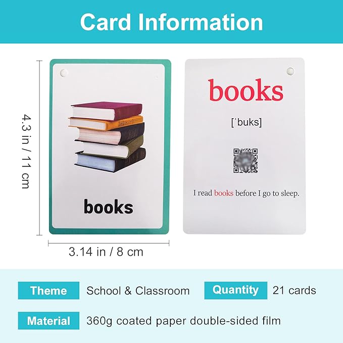 Lilias School and Classroom Flash Cards, Toddler Learning Toys, Preschool Learning Toys, Homeschool Supplies, Learning Supplies for Kindergarten, 4.3 X 3.14 Inch, 21 Cards in Set,WC024