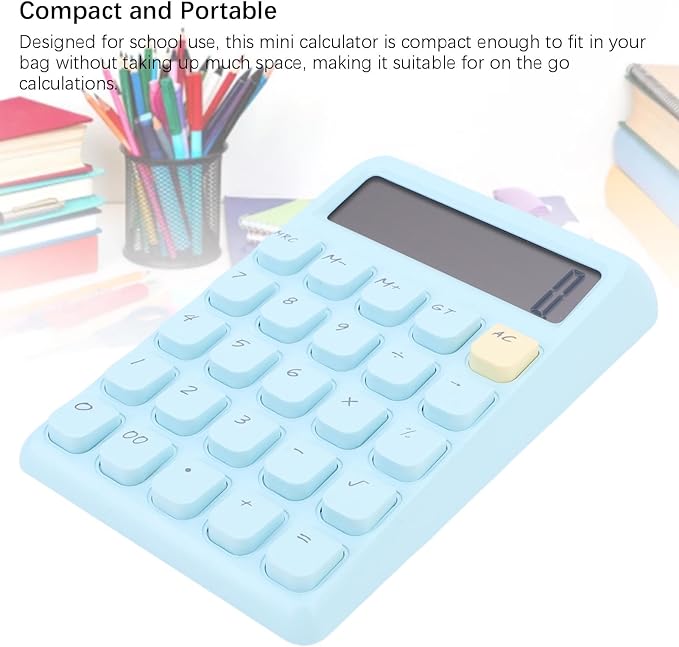 Aramox Basic, Smart, Portable Calculator with Large Display for School and Office Use, Powered by Solar Energy, Compact Design, Mechanical Keys (Blue)