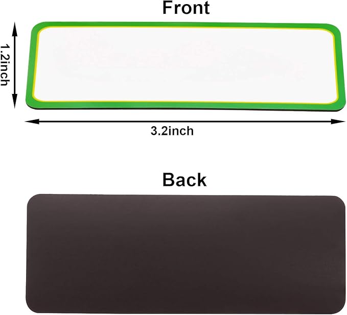 Leinuosen 40 Pcs Magnetic Dry Erase Labels Name Plate Tags Flexible Reusable Magnetic Label Stickers for Classroom Office Whiteboard Refrigerator Locker Shelf Craft(8 Bordercolor,3.2 x 1.2 Inch)