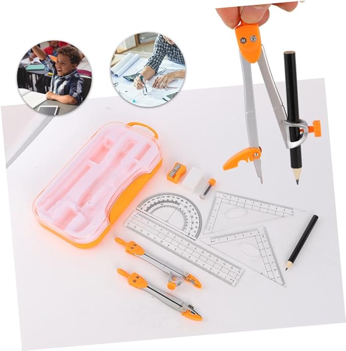 DOITOOL 1 Sets Compass Drawing Kit for Students Math Tool Set with Ruler Protractor Storage Case for Drafting School Use Random Color