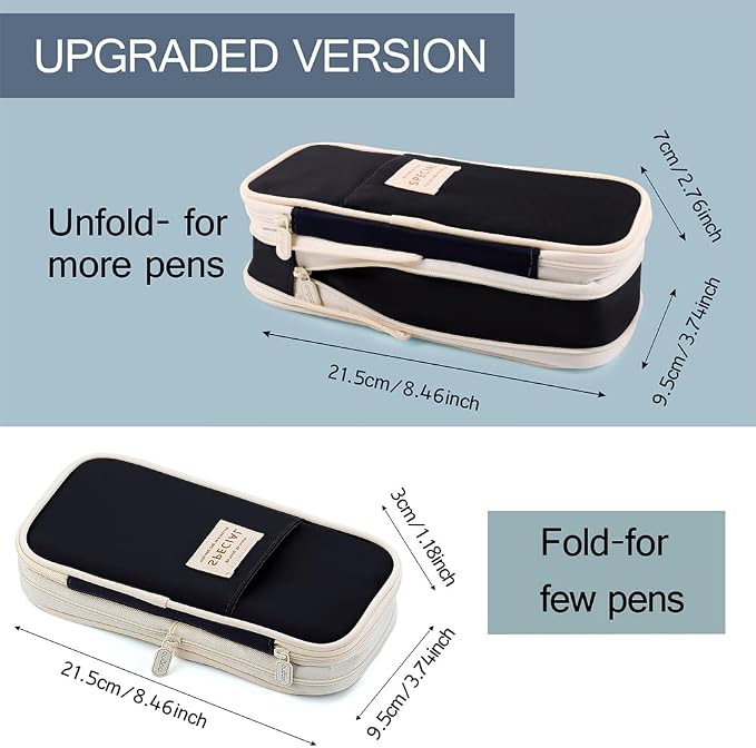 MAMUNU Expandable Pencil case with compartments, Large Capacity Pencil Cases Pencil Bag Pouch Office School, Portable Pencil Case Large School Stationery Organizer, Makeup Cosmetic Bag (Black)