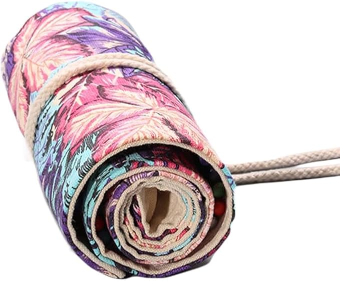 DIYOMR 12/24/36/72 Slots Pencil Wrap Pencil Rolls, Artist Colored Pencils Roll Up Bag Short Brushes Pouch Case Pencils Organizer for Drawing Coloring and Sketching, No Pencils (Maple Leaves, 12slots)