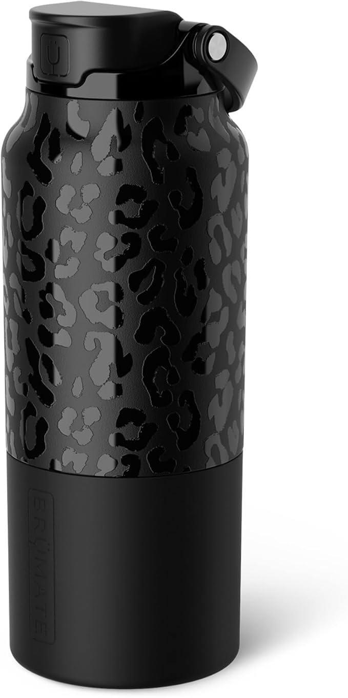 BrüMate Rise 35oz Water Bottle With 100% Leakproof Covered Silicone Straw | Insulated Stainless Steel Water Bottle With Removable Straw | Fast Flow | Soft Sip Silicone Spout | BPA-Free (Onyx Leopard)