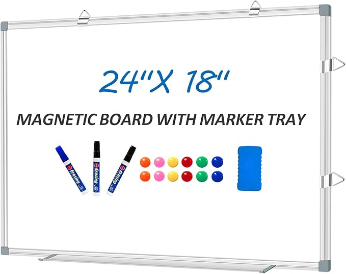 Magnetic Whiteboard Dry Erase Board for wall 24" x18 Magnet Hanging White Board for Home, School, Office