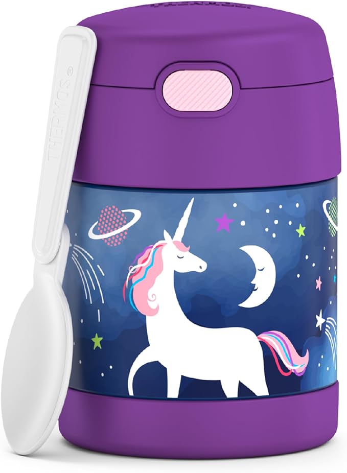 THERMOS FUNTAINER Insulated Food Jar, 10 Ounce, Kid Friendly Food Jar with Foldable Spoon, Space Unicorn (Pack of 6)
