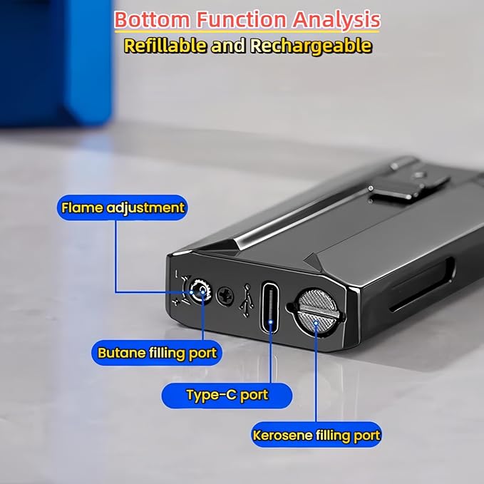 Smart Dual-Fuel Dual-Flame Lighter, Windproof Red Butane Torch & Kerosene Soft Flame, Arc Induction Ignition, Multiple Ignition Modes, Refillable & Rechargeable Lighters (Fuel Not Included)