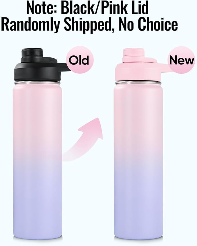 Fijinhom 24 oz Insulated Water Bottle with Handle, 304 Stainless Steel Water Bottles with Wide Mouth, Double Wall Vacuum Sports Water Bottle, BPA Free, Keep Cold and Hot, Pink/Purple