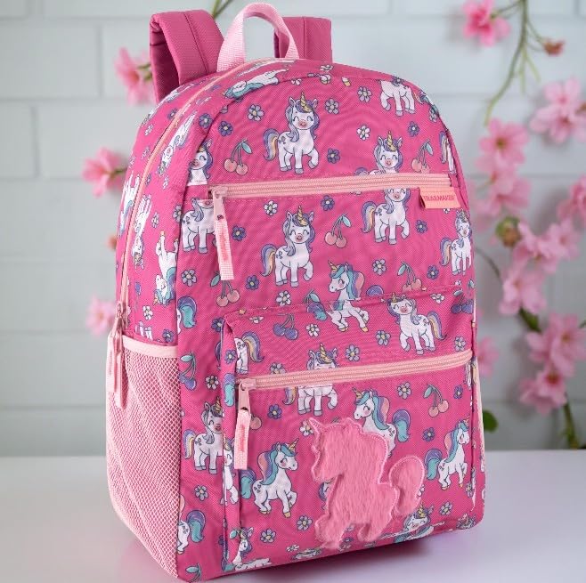 Trail maker 17” Kids Character School Backpacks Plush for Girls with Side Pockets, Padded Straps