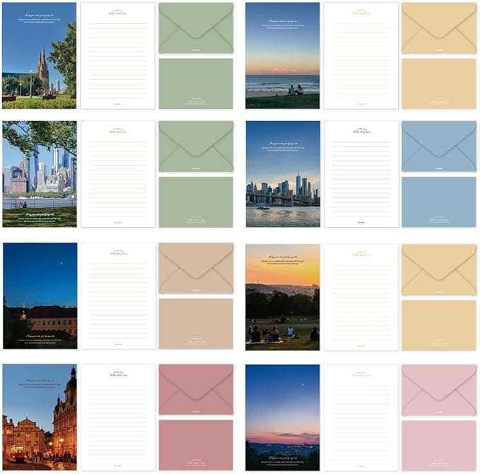 Monolike Capture the Life Sky Letter Paper and Envelopes Set - 8Type, 32 Letter Paper + 16 Envelopes