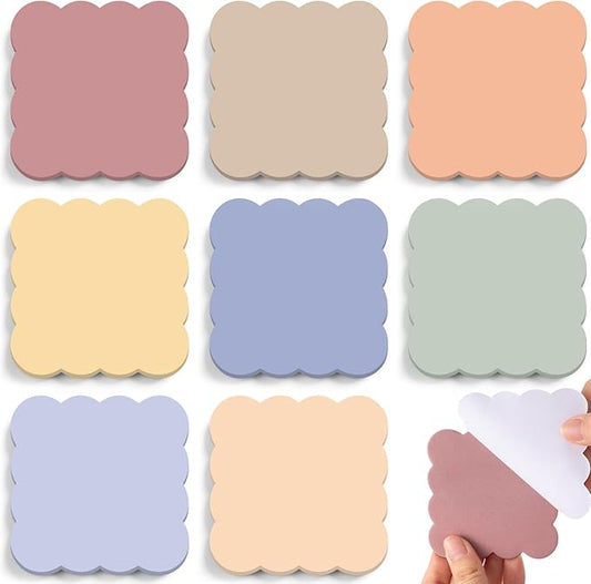 Eaasty 8 Pack Scalloped Aesthetic Sticky Notes Bulk Morandi Colors Cute Wavy Self Sticky Note Pads 3" x 3" Blank Note Pads for Back to School Office Supplies 240 Sheets