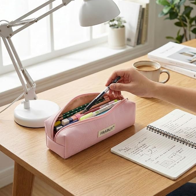 Canvas Pencil Case Pouch – Multipurpose Pen Bag Stationery Pink | Heavy-duty canvas, smooth alloy zipper, cute organizer for girls and boys, ideal for stationery, cosmetics, tech gear