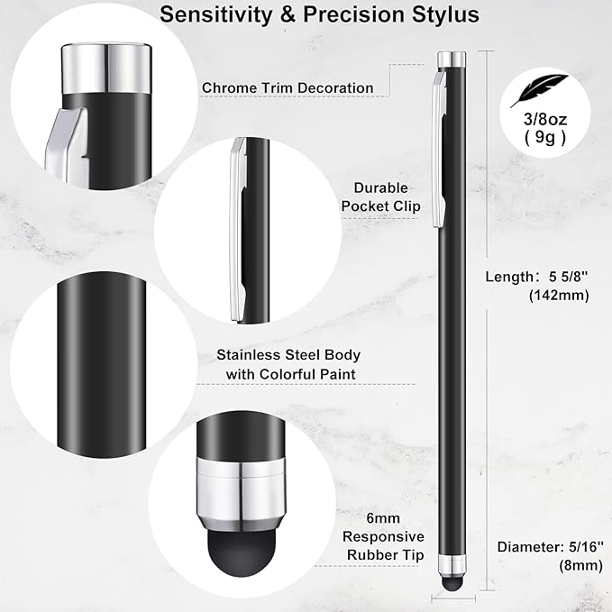 Linfanc Stylus Pens for Touch Screens - 12 Pack High Sensitivity and Precision Capacitive Stylus, Matte Black with 24 Extra Tips