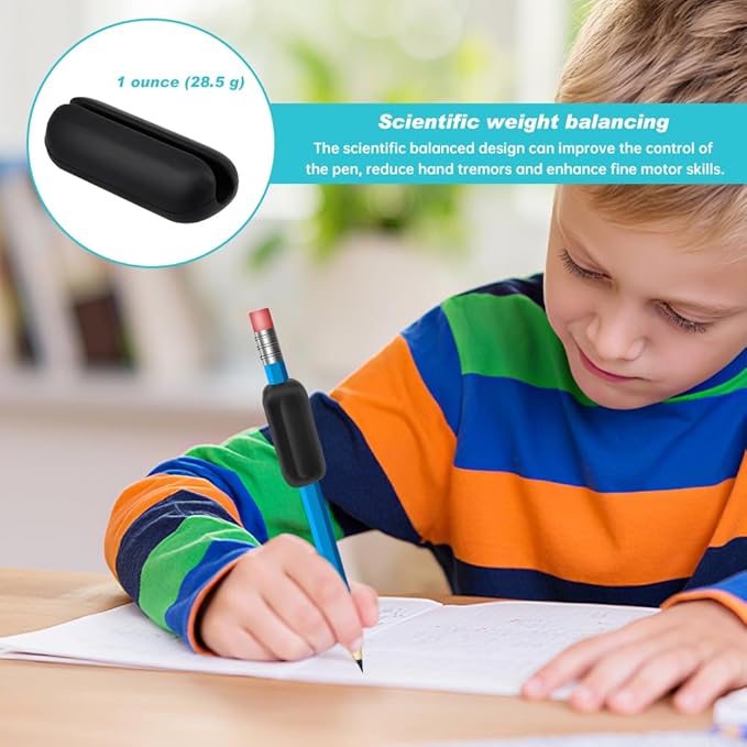 Weighted Pencil Grips, 5Pcs Silicone Pencil Grips with 2Pcs Pencils Holders for Kids, Elderly & Special Needs, Improves Penmanship for Autism,ADHD,Tremors & Fine Motor Skills