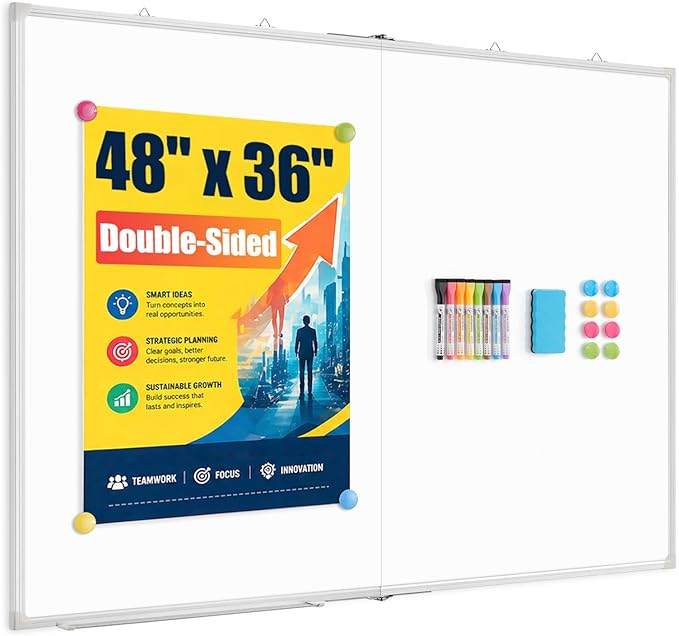 48" x 36" White Board Dry Erase, Double-Sided Foldable Magnetic Whiteboard Portable Wall Hanging Whiteboards for Office, Home, School