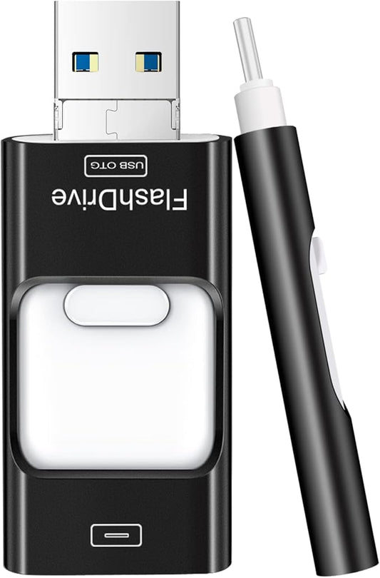 Flash Drive for iPhone 256GB, 4 in 1 USB Type C Memory Stick, Photo Stick External Storage Thumb Drive for iPhone iPad Android Computer, Dark Black