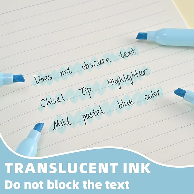 Cgerma Blue Highlighters 12 Pack, Mild Pastel Color, Chisel Tip Bible Highlighters No Bleed, Quick-Drying, Cute Aesthetic Markers for Journaling, Bible Study, School Office Supplies