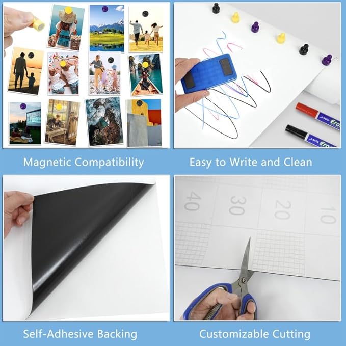 GMEHAR Magnetic Whiteboard Contact Paper, 24” x 16” Adhesive Dry Erase White Board for Wall,Peel and Stick Magnet Wallpaper for Home, Fridge, Kid’s Playroom, Office, Classroom