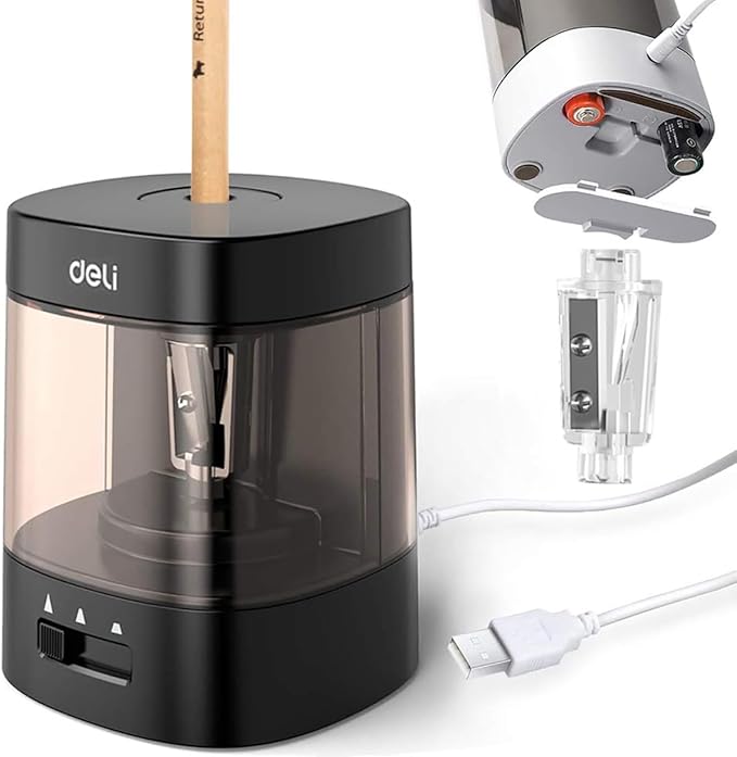 Electric Pencil Sharpener,5000 Times for Blade,Interchangeable Blade,3 Years Warranty,Battery/2A USB Powered,Suitable for 6-8mm,Extra Free Blades, for Home, Office, School (Black)