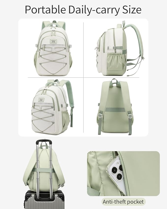 Teen Backpack for Girls, Women Bookbag for College Students Middle High School, Aesthetic Schoolbag Back Pack, White Green