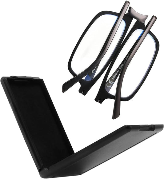 SKYOAK Evolved Folding Reading Glasses For Women Men Blue Light Blocking Anti UV Eyestrain Foldable Portable Compact Readers with Flat Hard Case Pocket Computer glasses 3.25 BLACK