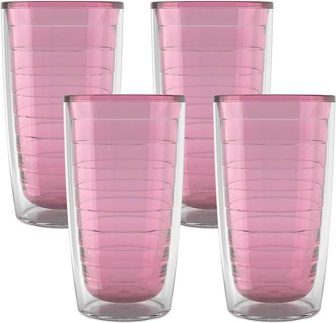 Tervis Clear & Colorful Tabletop Made in USA Double Walled Insulated Tumbler Travel Cup Keeps Drinks Cold & Hot, 16oz - 4pk, Pink Sand