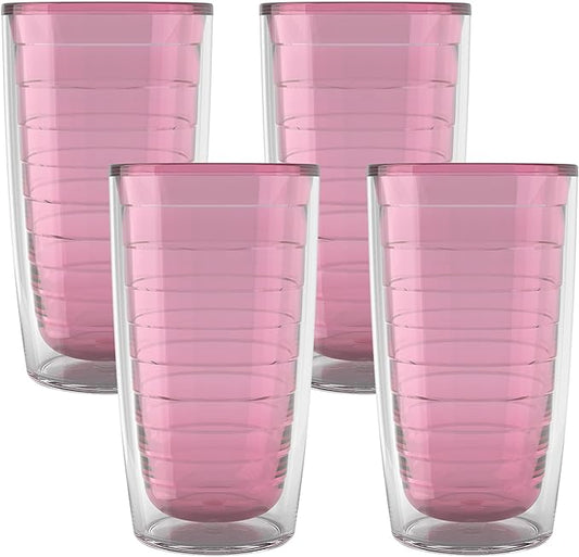 Tervis Clear & Colorful Tabletop Made in USA Double Walled Insulated Tumbler Travel Cup Keeps Drinks Cold & Hot, 16oz - 4pk, Pink Sand