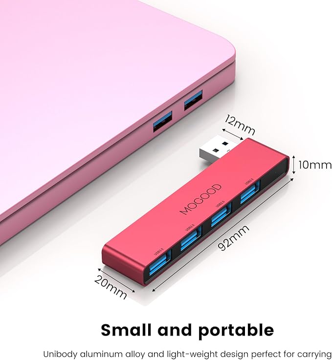 MOGOOD USB 3.0 Hub, 4-Port USB, Ultra-Slim USB Splitter for Laptop, No Cable, Flush Fit, Plug & Play Data USB Expander for Mouse, Keyboard, Flash Drive, Printer – Right Side