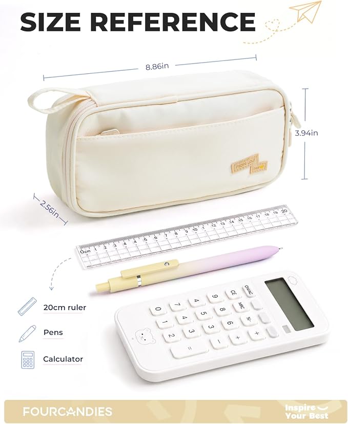 Four Candies Large Pencil Case, 5 Compartments Canvas Pen Organize | Big Capacity Pencil Pouch Bag for School Supplies, Portable Stationery Holder for Teen Girls Boy Men Women