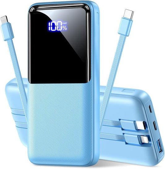 CFIAI Portable Charger Power Bank - 20000mAh Battery Pack Portable Phone Charger with Built in Cable 22.5W Fast Charging Powerbank Compatible with iPhone Android Samsung Phone, Ocean