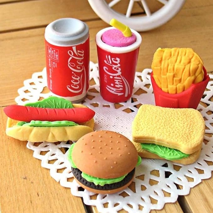 Cllayees 72 Pcs Assorted Food Pencil Erasers Toy Set, Cake Dessert Fruit Puzzle Erasers Toys for Kids Reward Party Favors (Food)