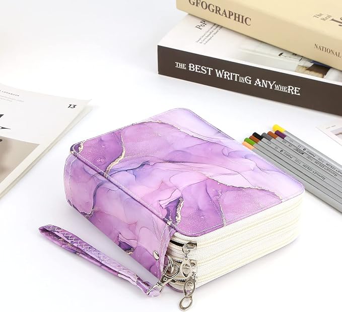 72 Slots Pencil Case Organizer w/Removal Handle Strap | 3-Layer Zipped Pencils Box Large for Colored Pencils Watercolor Pencils for Office and Travel for Artist