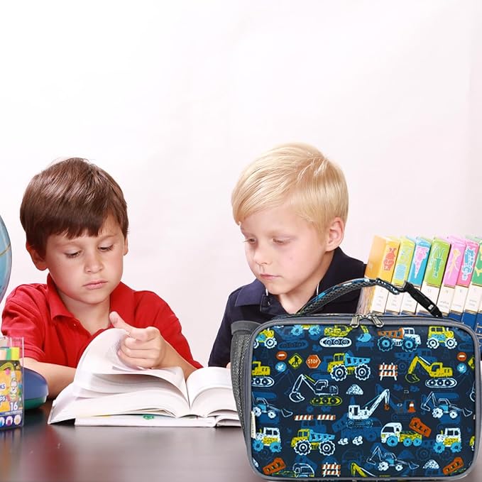 GYEUKHAM Insulated Lunch Box for School, Thermal Reusable Durable Freezable Lunch Bags for Kids Boys Girls Men Women - Small Soft Cooler Portable Lunch Tote Kit for Work Picnic Travel,Excavator