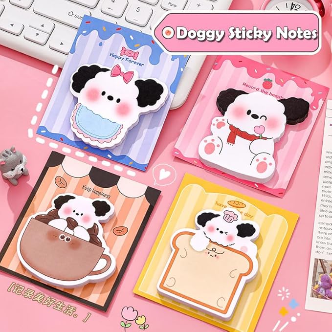 4 Cute Reusable Funny to Do List Dog Stick Post Note Pads Bread Dog, Coffee Dog, Candy Dog, Strawberry Dog, 30 Sheets/Pad, for Office Home School