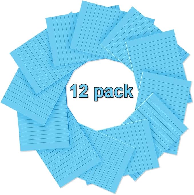 (12 Pack) Lined Sticky Notes 4x6 in,Bright Blue Large Notepads with Lines,Ruled Stickies Super Sticking Power,Office School Memo Note Pads,Post on Windows Doors,Recyclable,Easy to Write on