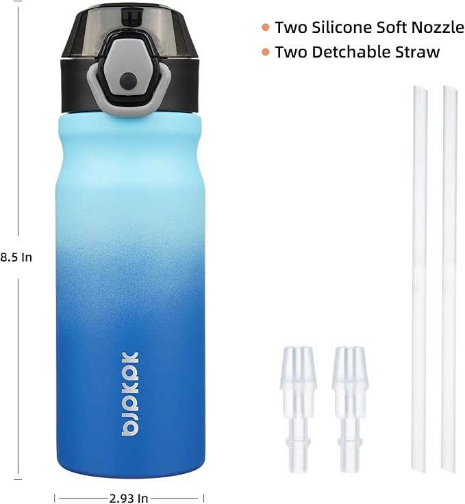 BJPKPK Water Bottle with Straw 18oz Insulated Water Bottles Reusable Stainless Steel Metal Thermal Flask with Leak Proof Lockable Lid and Carry Handle,Sky