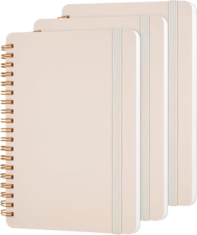 Utron 3 PCS Small Spiral Notebook 5x7, Notebooks for Note Taking, Beige Spiral Journal Notebook, Work Notebook Small Notebooks 5x7 with Strap, Cute Notebooks for Women 70 Sheets/Note Books