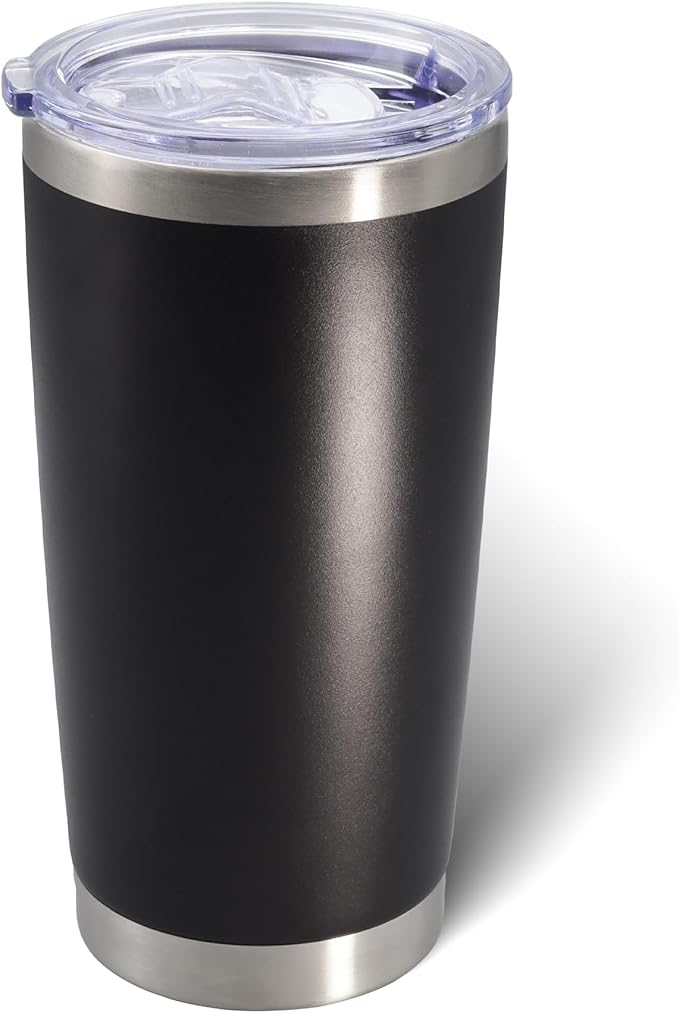 AIANJI 20oz Tumbler Bulk Stainless Steel Tumblers with Lid Vacuum Insulated Double Wall Travel Coffee Mug Powder Coated Tumbler Cup for Hot and Cold Drinks(Black, 1 pack)