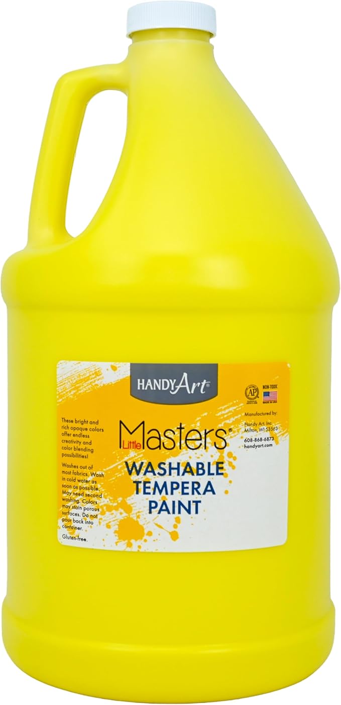 Handy Art Little Masters Washable Tempera Paint, Yellow, Gallon 128 oz Bottle, Bright & Mixable, High Opacity, Washable Colors for Classroom, Students, Kids, Safe & Non-Toxic, Made in USA