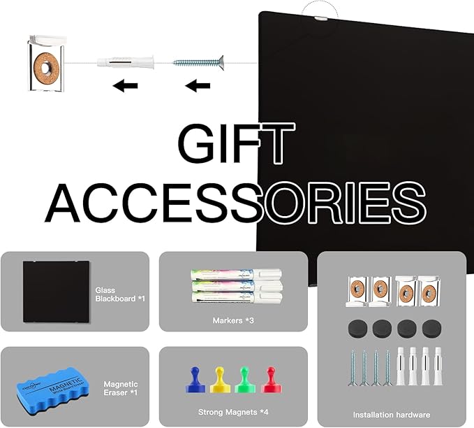 Black Magnetic Glass Dry Erase Board 48" x 36", Tempered Glass Whiteboard, Frameless Wall Mounted Dry Erase Board for Office, Home & Classroom, Easy Clean, Durable & Stain Resistant