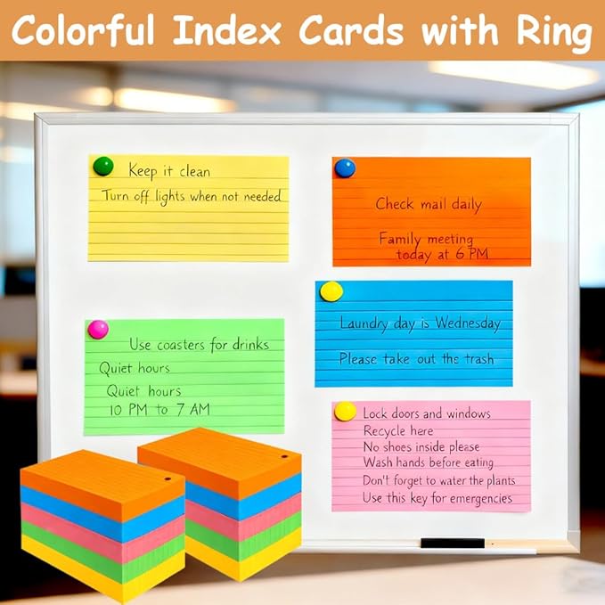 1500 Pcs Index Cards with Rings, 3x5 Inch Flash Cards Bulk with Holder for Studying, Colorful Notecards Lined for Office, Home, School Supplies College, Ruled Index Cards, Double Sided (5 Colors)