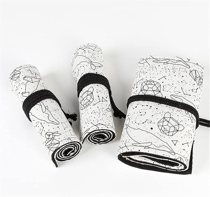 DIYOMR 24/36/72 Slots Pencil Wrap Pencil Rolls, Artist Colored Pencils Roll Up Bag Short Brushes Pouch Case Pencils Organizer for Drawing Coloring and Sketching (White Starry Sky, 72slots)