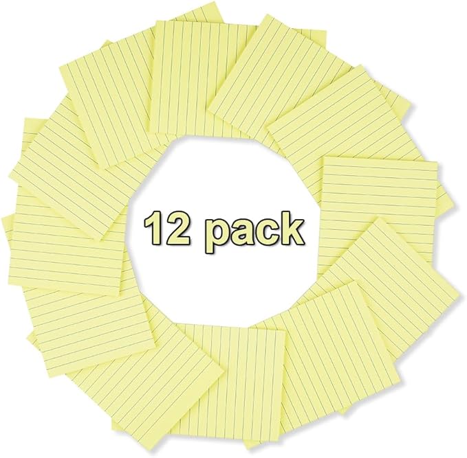 (12 Pack) Lined Sticky Notes 4x6 in,Yellow Large Notepads with Lines,Ruled Stickies Super Sticking Power,Office School Memo Note Pads,Post on Windows Doors,Recyclable,Easy to Write on,Hold Well