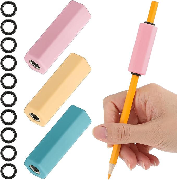 3 Pcs Pencil Pen Weights 1.59 oz, Handwriting Aid Kit for Children Elderly Special Need, Metal Weighted Pencil Holder Tool for Autism Tremors Fine Motor Skills(Pink, Light Yellow, Light Blue)